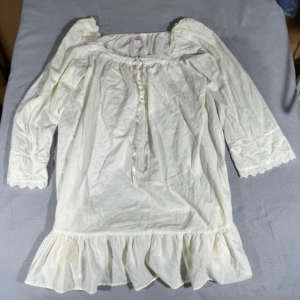 Vtg Victoria's Secret Cotton Peasant Nightgown Ivory Lace Ruffle Cottagecore M